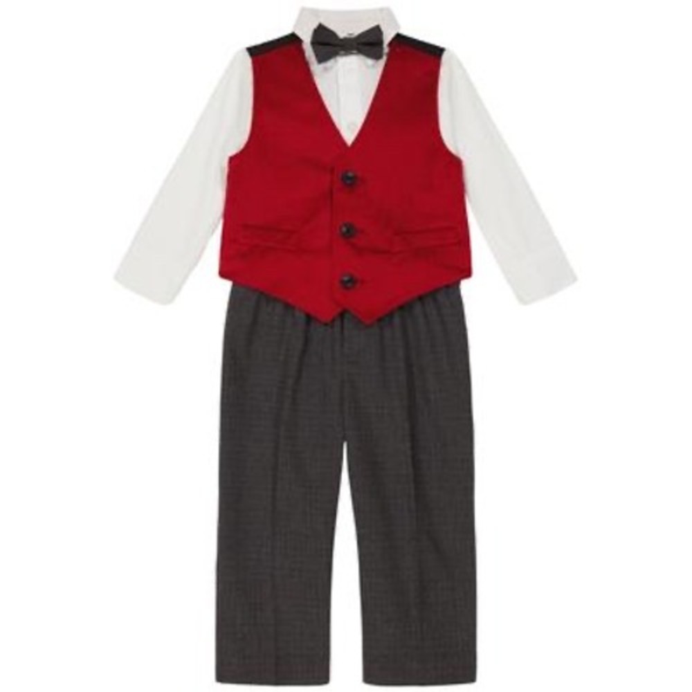 Nautica Baby Boys Red/Black Velvet Vest, Shirt, Bow-Tie and Pants Set Size‎ 24M
